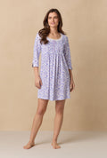 Purple Paisley 3/4 Sleeve Cotton Short Nightgown