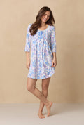 Purple Hydrangea 3/4 Sleeve Cotton Short Nightgown