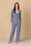 Navy Reverie Ditsy Cotton Knit Long Pajama