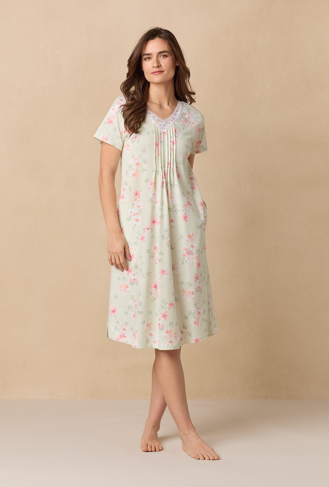 Sage Floral Bloom Waltz Cotton Knit Nightgown