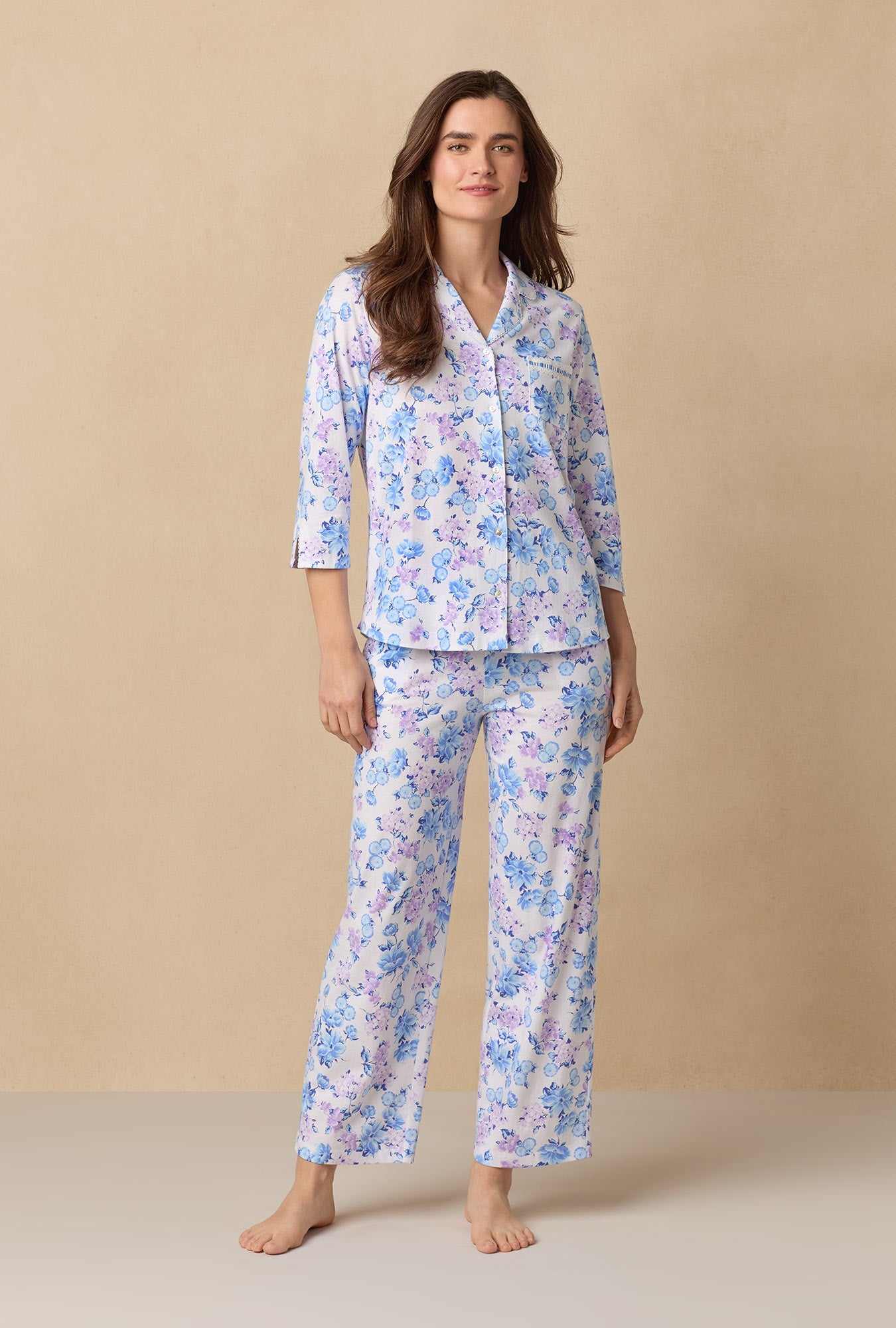 Purple Hydrangea Cotton Long Pajama Set