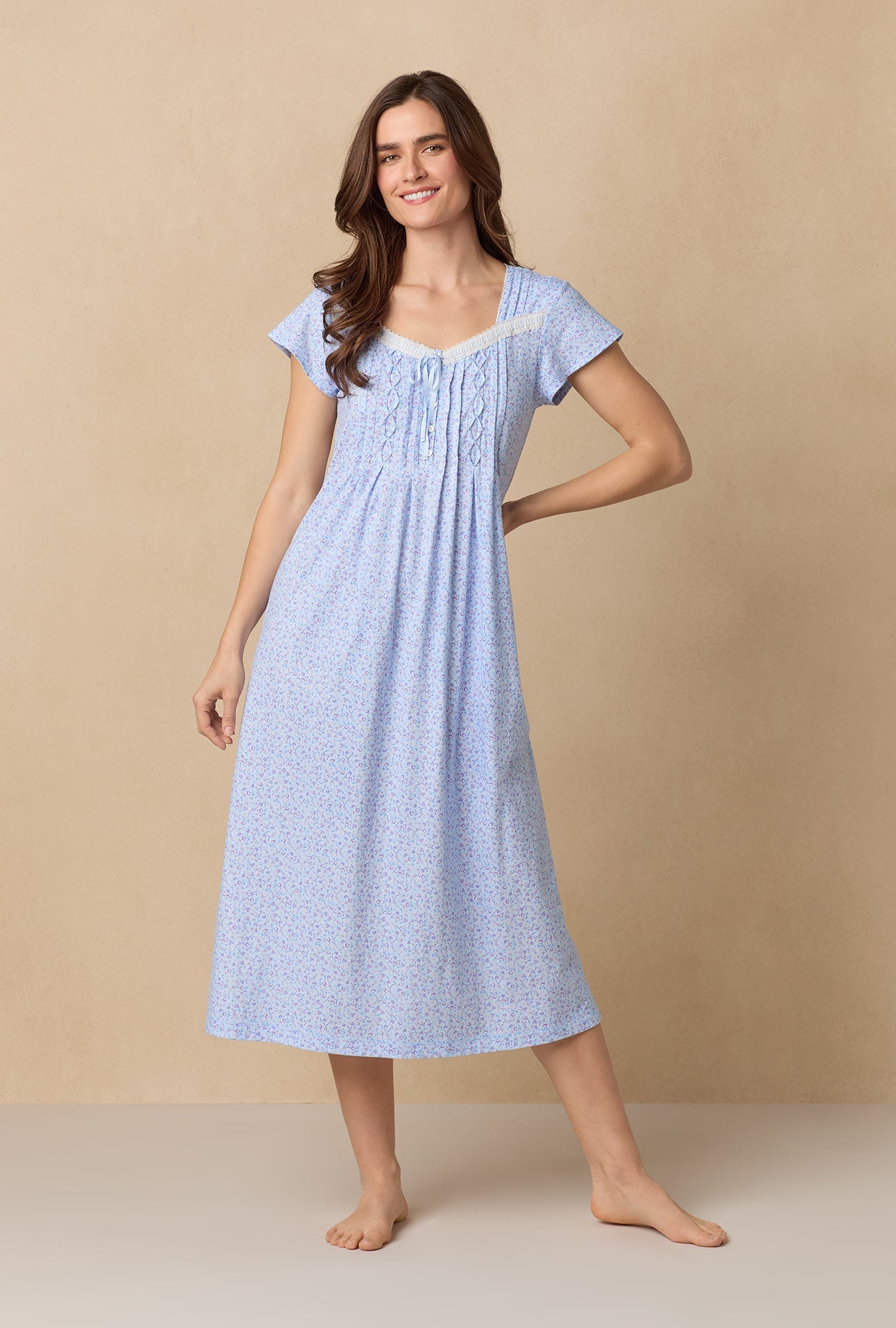 Dreamy Ditsy Cap Sleeve Cotton Ballet Nightgown