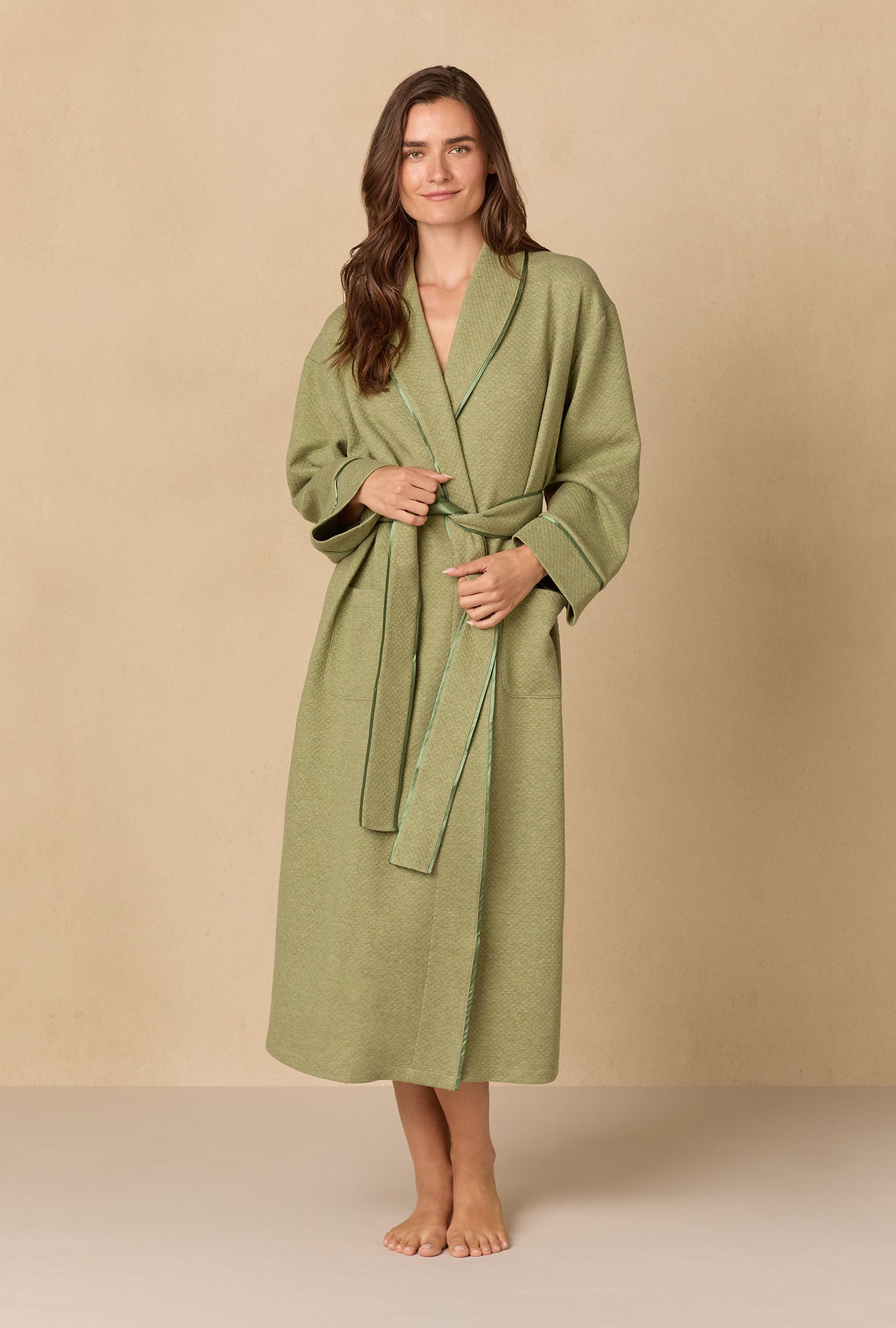 Heather Sage Diamond Quilted Wrap Robe