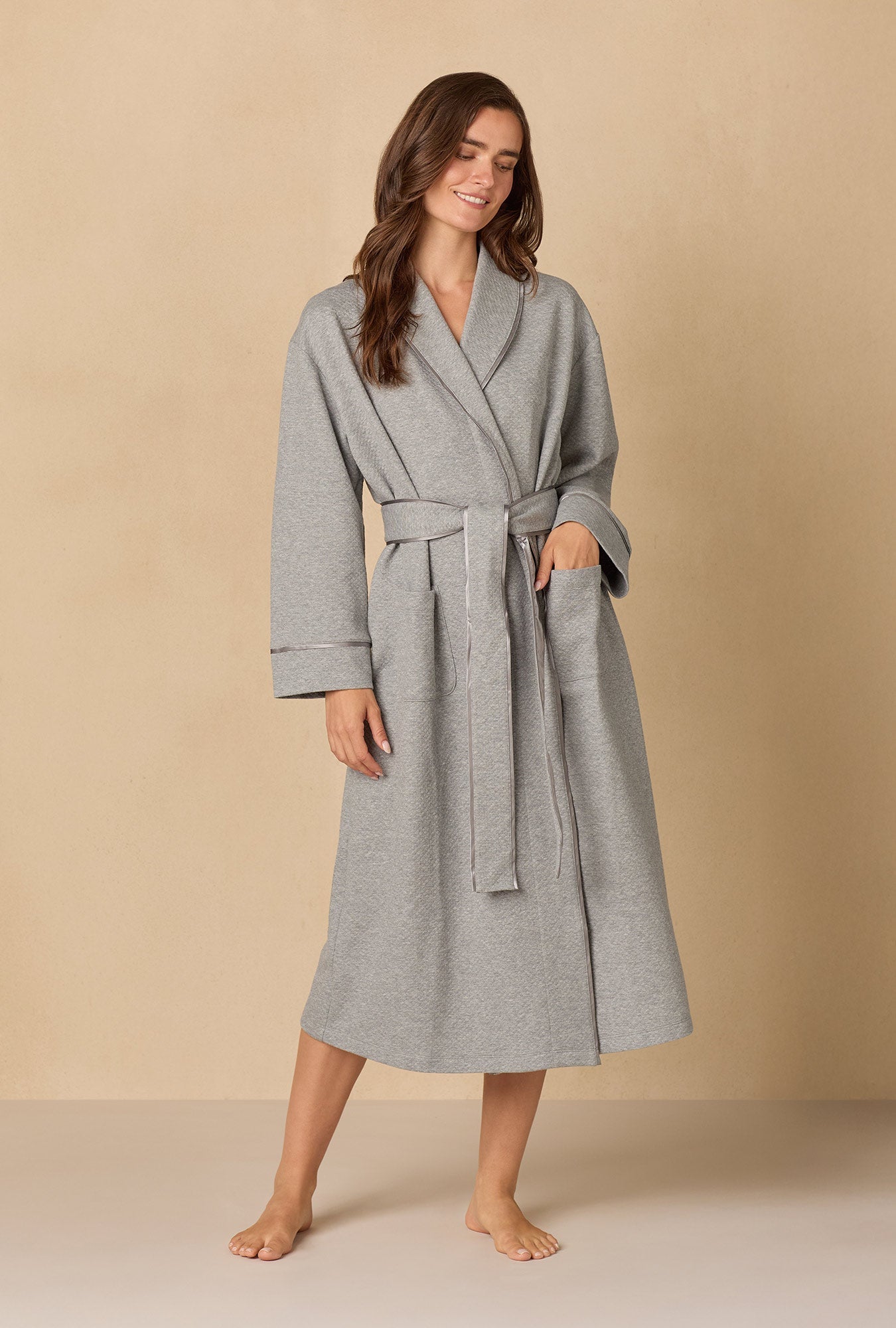Heather Grey Diamond Quilted Wrap Robe