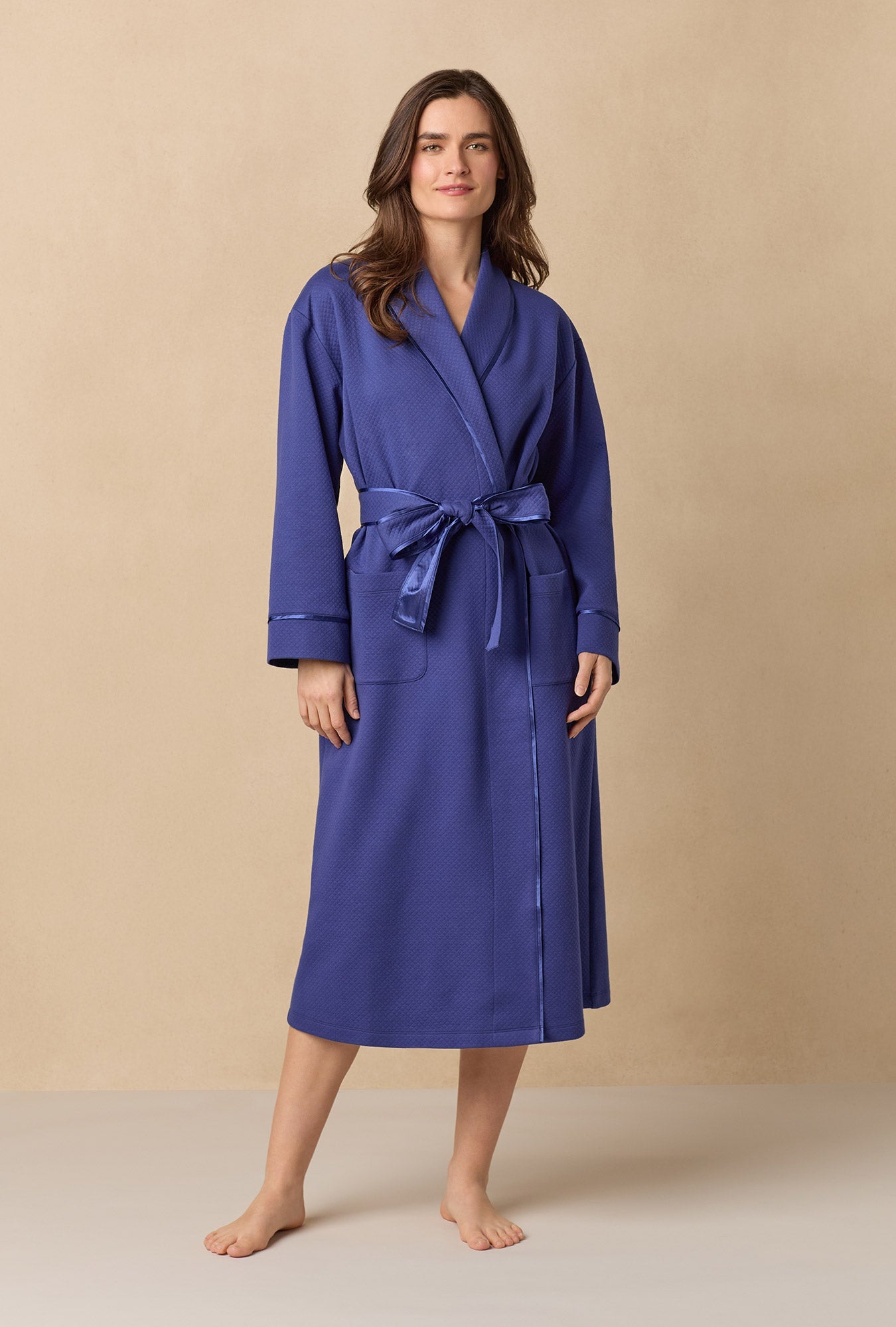 Navy Diamond Quilted Wrap Robe