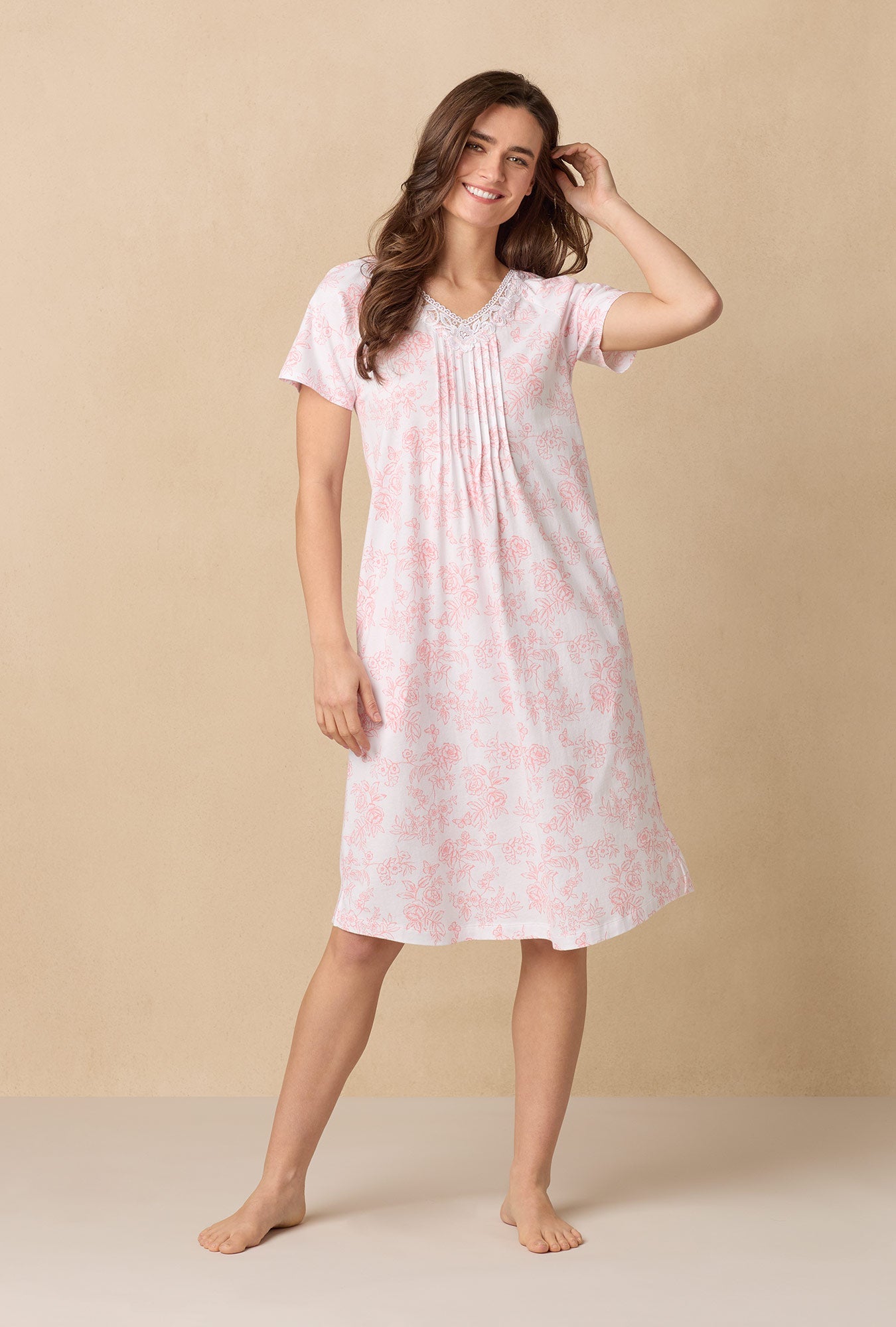 Coral Toile Waltz Cotton Knit Nightgown