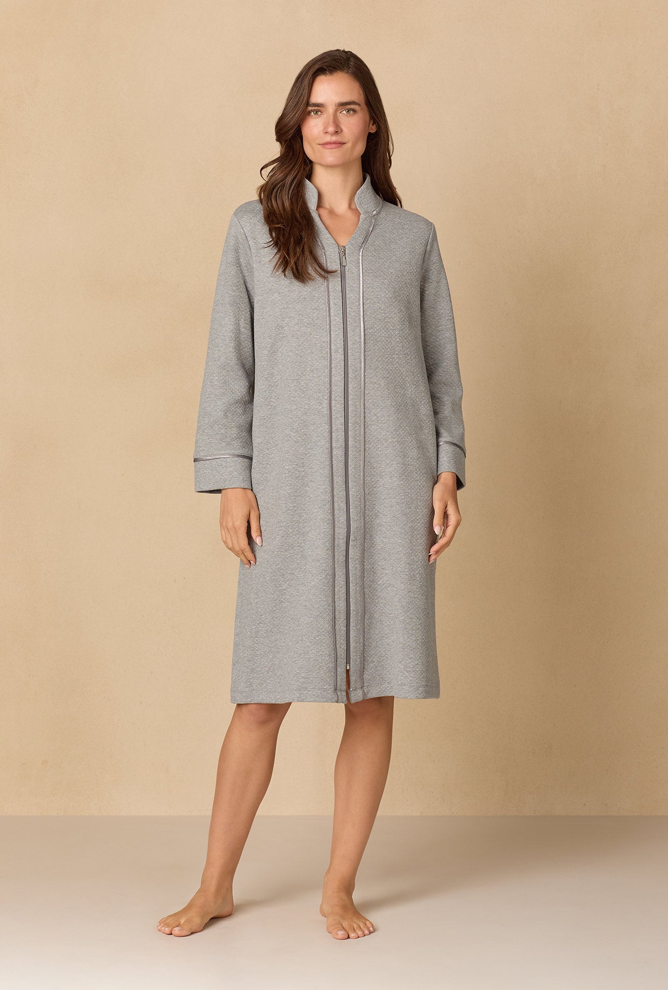 Heather Grey Diamond Quilted Zip Robe
