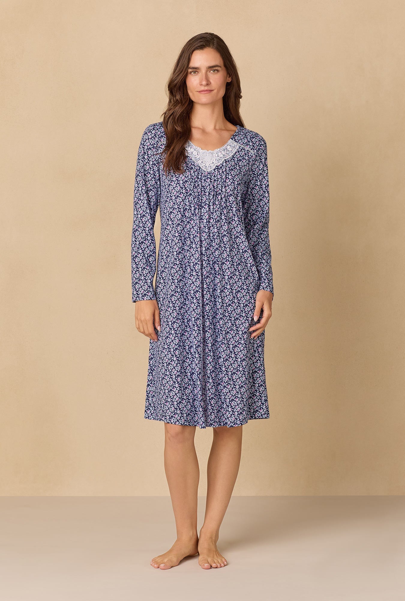 Navy Reverie Ditsy Waltz Cotton Knit Nightgown