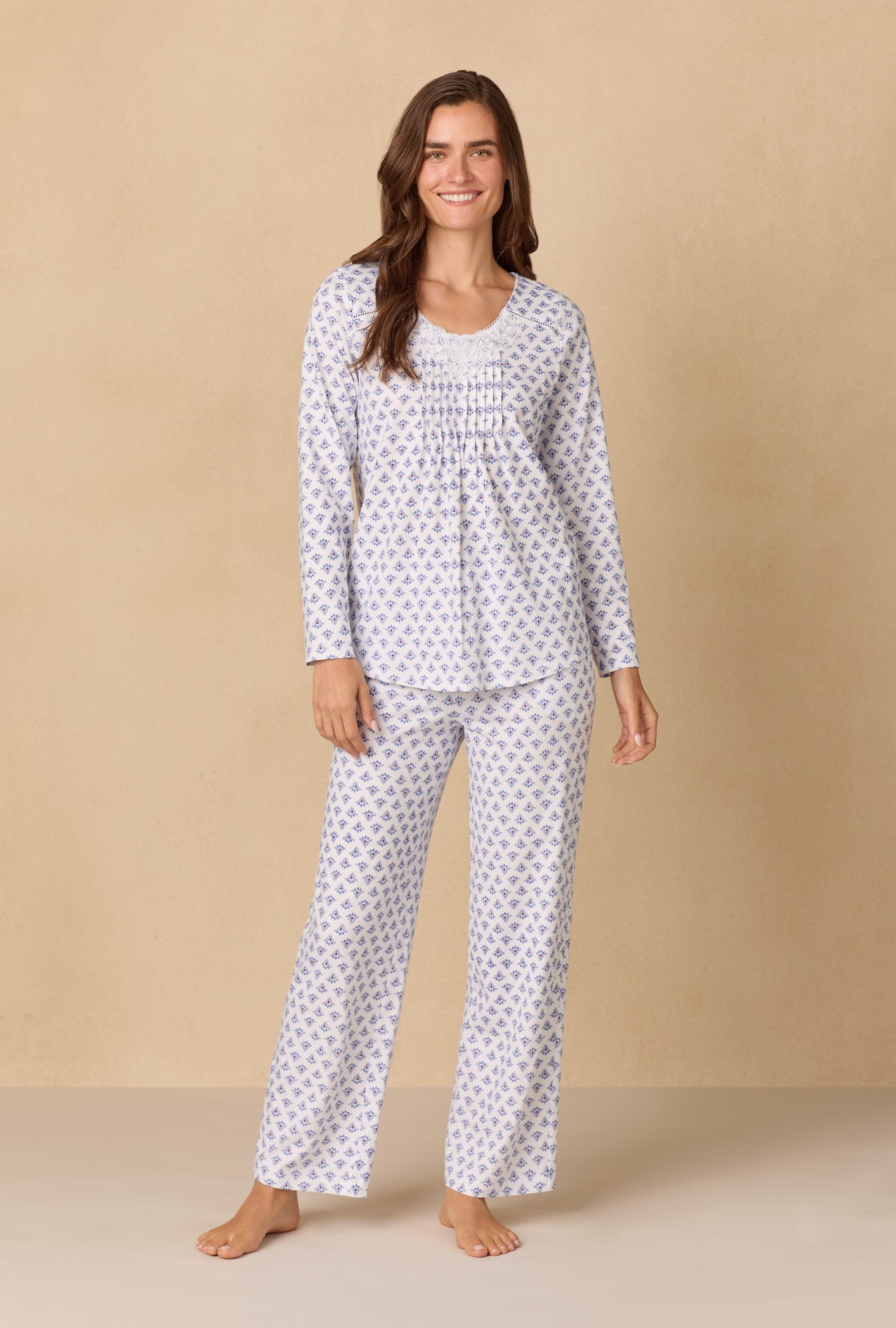 Blue Medallion Cotton Knit Long Pajama