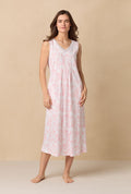 Coral Toile Long Sleeveless Cotton Knit Nightgown