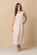 Meadow Floral Long Sleeveless Cotton Knit Nightgown