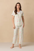 Sage Floral Bloom Capri Cotton Knit Pajama Set