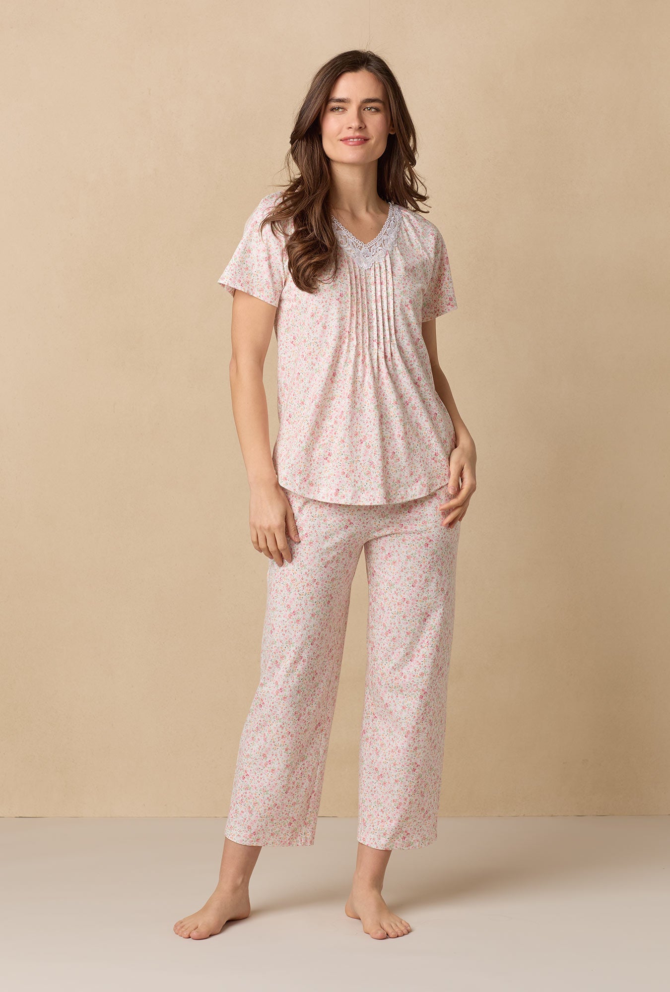 Meadow Floral Capri Cotton Knit Pajama Set